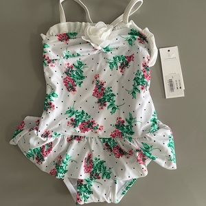 NWT - Janie and Jack baby girl swimsuit - white floral 12-18